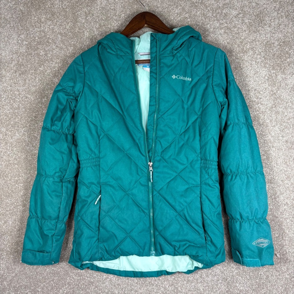 Columbia Kids Omni-Tech Waterproof Hooded Quilted Jacket Teal Green Size L 14/16